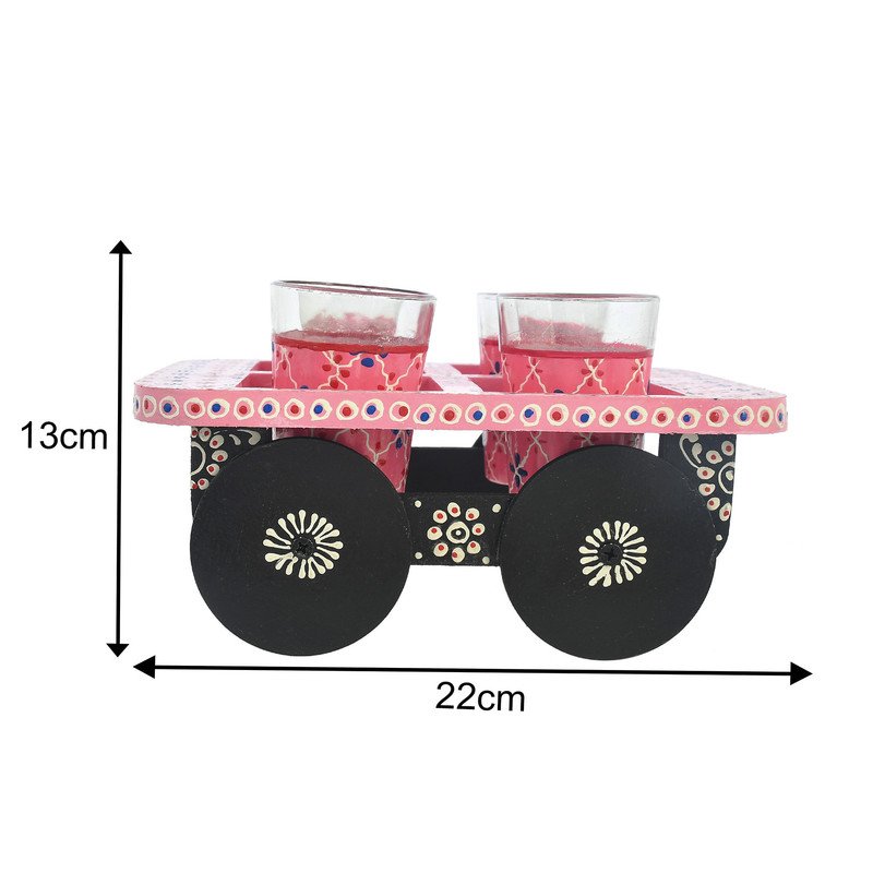 HandPainted Alluminium Pink Tea Kettle with Four Glasses and Wooden Tray For Home Décor , Tea Party , Serving - Image 2