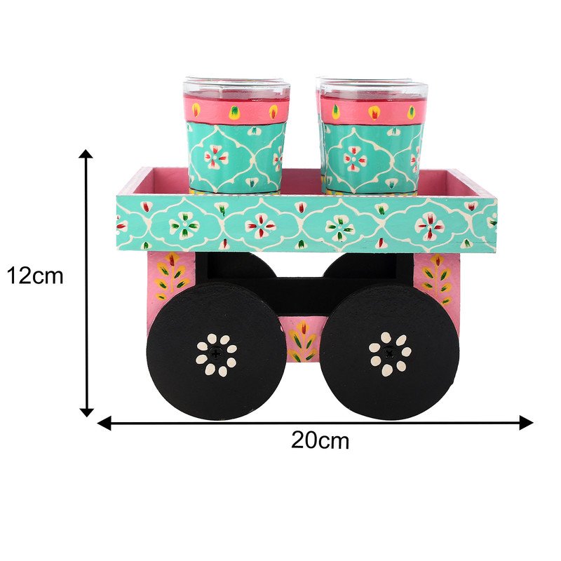 HandPainted Alluminium Tea Kettle with Four Glasses and Wooden Tray For Home Décor , Tea Party , Serving - Image 3