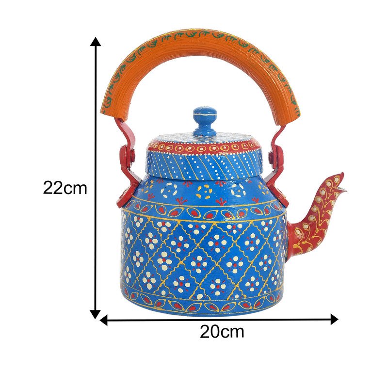 HandPainted Alluminium Tea Kettle with 6 Glasses and Wooden Tray For Home Décor , Tea Party , Serving - Image 4