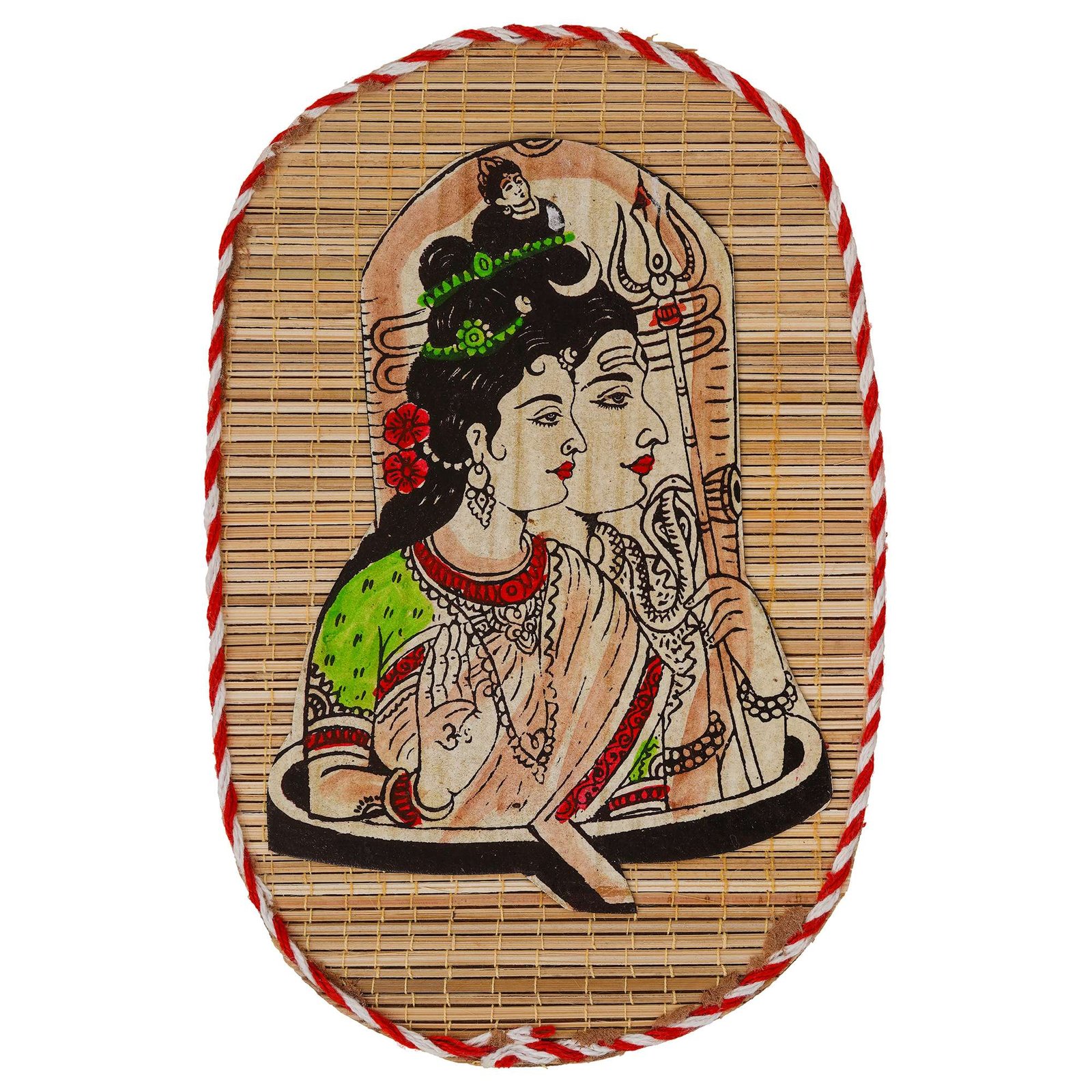 Oval Shaped Design Bamboo Hand Crafted Wall Hangings Of Shiv Sakti For Home D?cor - Image 2